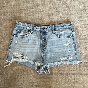 Button Fly Distressed Denim Shorts